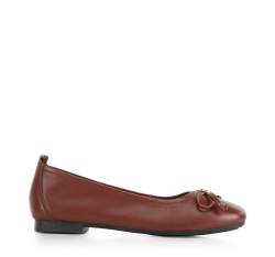 Lapos talpú bőr topánka szögletes orral és masnival, sötét vörös, 96-D-950-3-38, Fénykép 1