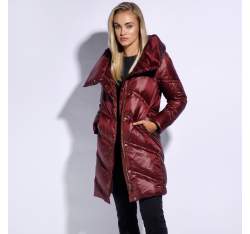 Női steppelt kabát magas gallérral, sötét vörös, 95-9D-402-3-2XL, Fénykép 1