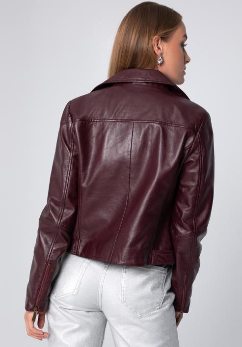 Női bőr motoros kabát, sötét vörös, 97-09-805-1-L, Fénykép 3