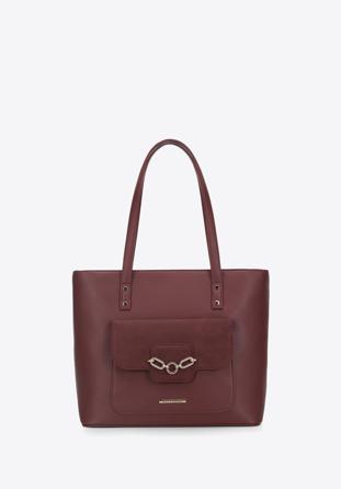 Női ökobőr shopper táska kétféle textúrával és díszes külső zsebbel, sötét vörös, 95-4Y-413-3, Fénykép 1