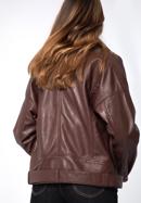 Női oversize bőr motoros kabát, sötét vörös, 97-09-201-3-L, Fénykép 5