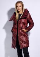 Női steppelt kabát magas gallérral, sötét vörös, 95-9D-402-1-XL, Fénykép 1