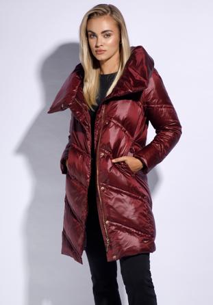 Női steppelt kabát magas gallérral, sötét vörös, 95-9D-402-3-M, Fénykép 1