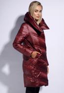 Női steppelt kabát magas gallérral, sötét vörös, 95-9D-402-1-XL, Fénykép 3