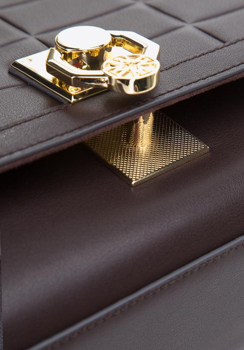 Bőr crossbody táska láncos vállpánttal, sötétbarna, 97-4E-613-Z, Fénykép 6