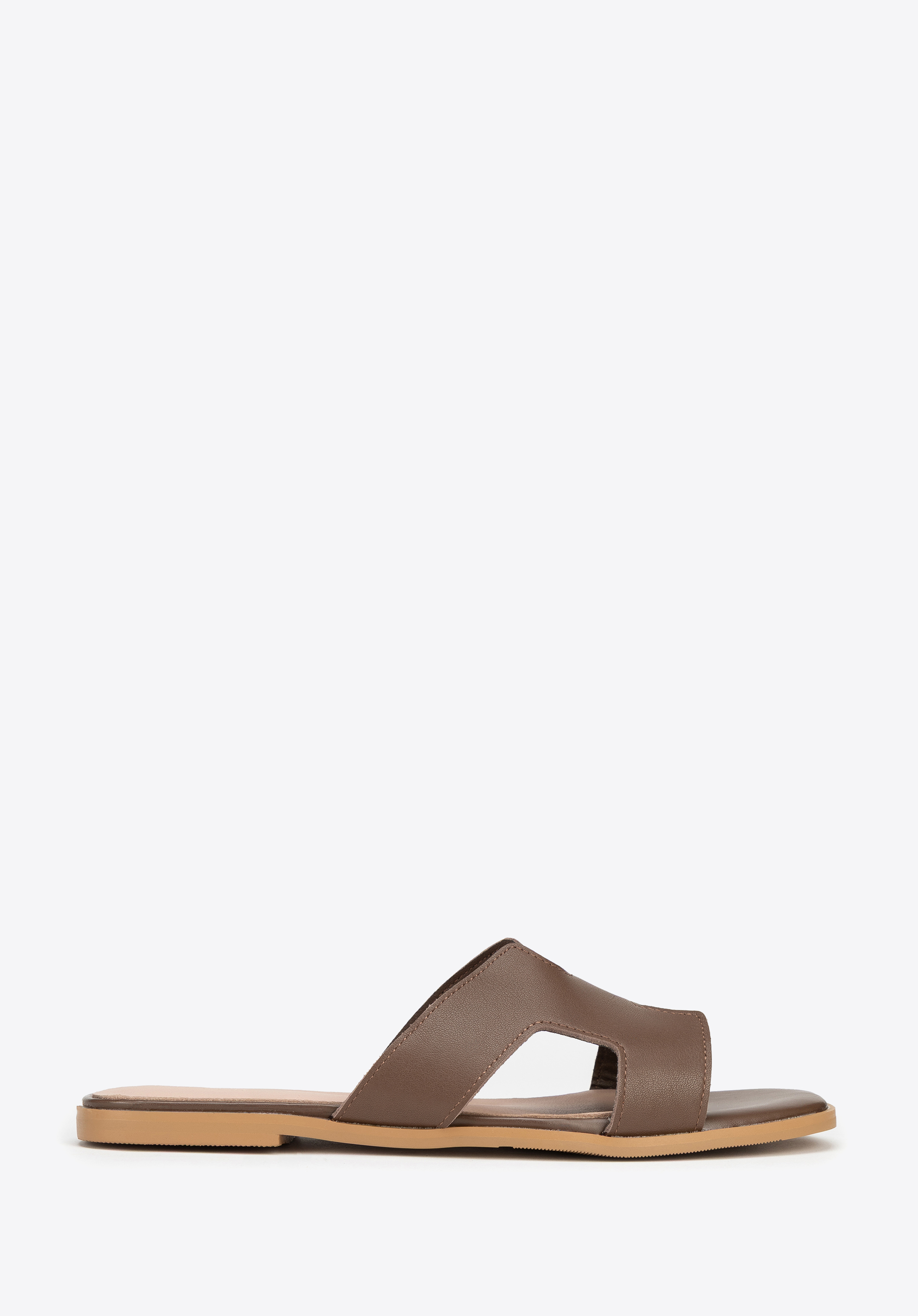 Bőr papucs H alakú kivágással, sötétbarna, 100-D-851-1-39, Fénykép 1