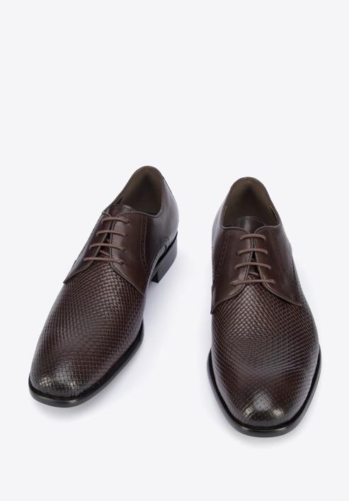Férfi bőr derby cipő fonott mintás orrall, sötétbarna, 95-M-505-4-43, Fénykép 2