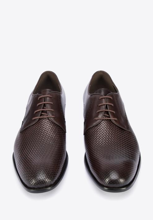 Férfi bőr derby cipő fonott mintás orrall, sötétbarna, 95-M-505-4-44, Fénykép 3
