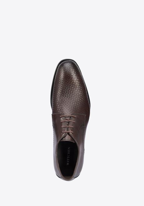 Férfi bőr derby cipő fonott mintás orrall, sötétbarna, 95-M-505-4-45, Fénykép 5