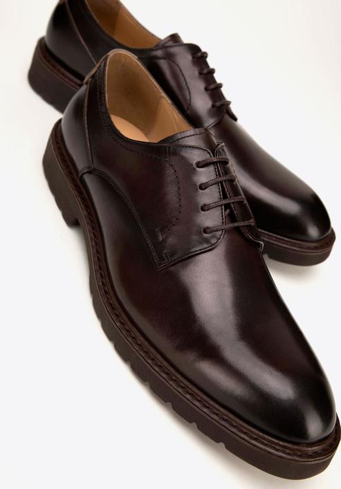 Férfi derby szabású bőrcipő kontrasztos betéttel, sötétbarna, 98-M-715-4-40, Fénykép 7