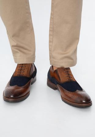Férfi oxford cipő kétféle bőrből, sötétbarna, 96-M-705-4-42, Fénykép 1