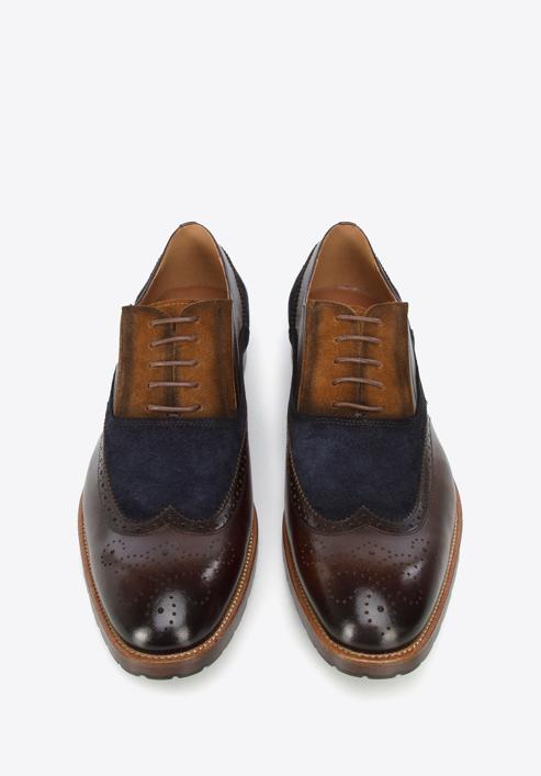 Férfi oxford cipő kétféle bőrből, sötétbarna, 96-M-705-4-43, Fénykép 2