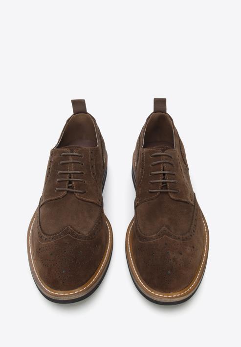Férfi velúrbőr cipő kontrasztos szálakkal, sötétbarna, 96-M-703-5-45, Fénykép 2