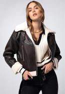Műszőrmével bélelt női oversize kabát övvel, sötétbarna, 97-9P-106-5-XL, Fénykép 5