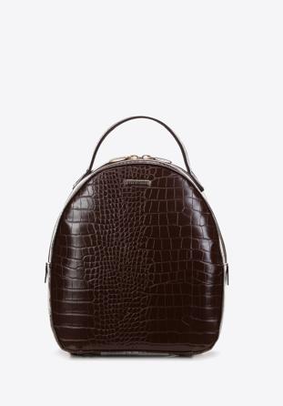 Női kisméretű krokodil textúrájú öko-bőr hátizsák, sötétbarna, 29-4Y-013-4, Fénykép 1
