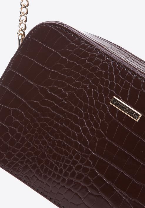Női krokodil textúrájú öko-bőr crossbody táska, sötétbarna, 29-4Y-015-3, Fénykép 4