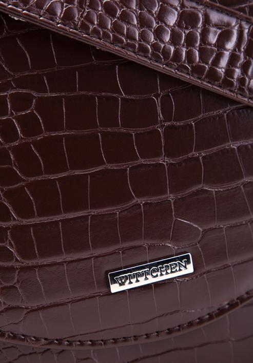 Ökobőr krokodil textúrájú félkör alakú táska, sötétbarna, 97-4Y-770-5, Fénykép 4