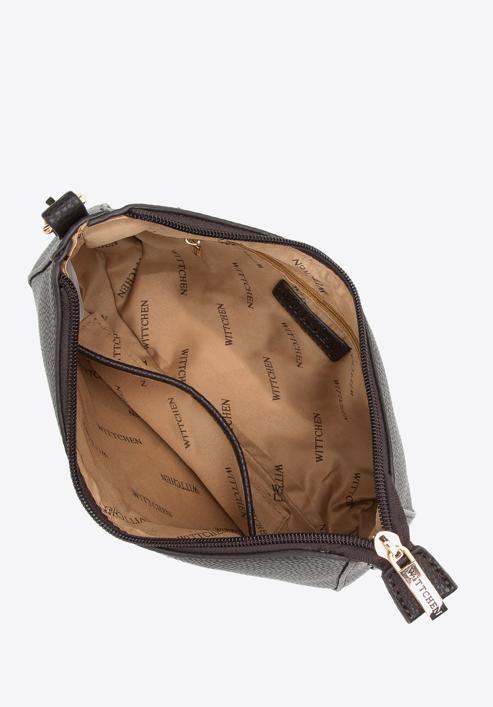 Szemcsés ökobőrből készült női bagett táska lánccal, sötétbarna, 97-4Y-623-P, Fénykép 4