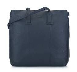 Szemcsés textúrájú női bőr shopper táska, sötétkék, 93-4E-206-N, Fénykép 1