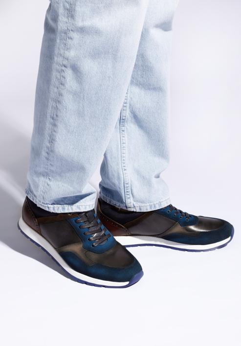 Férfi sneaker cipő kétféle bőrből, sötétkék-barna, 96-M-711-N-39, Fénykép 15