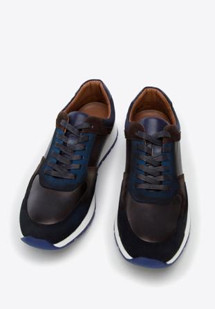 Férfi sneaker cipő kétféle bőrből, sötétkék-barna, 96-M-711-N-41, Fénykép 1