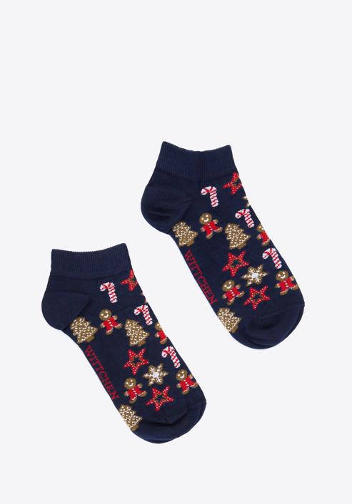 Női karácsonyi díszes zokni, sötétkék-barna, 98-SD-050-X4-35/37, Fénykép 2