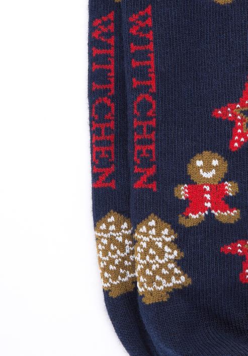 Női karácsonyi díszes zokni, sötétkék-barna, 98-SD-050-X4-35/37, Fénykép 4