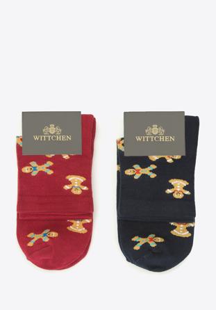 Női zokni mézeskalács mintával - 2 páros szett, sötétkék-barna, 93-SK-007-X1-35/37, Fénykép 1