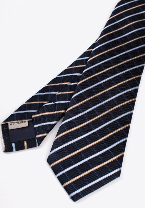 Mintás selyem nyakkendő, sötétkék-bézs, 97-7K-001-X18, Fénykép 4