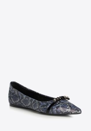 Női bőr topánka kígyóbőr textúrával, sötétkék-fekete, 90-D-905-7-36, Fénykép 1