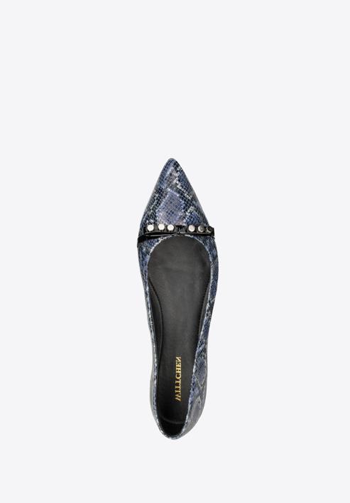 Női bőr topánka kígyóbőr textúrával, sötétkék-fekete, 90-D-905-7-36, Fénykép 5