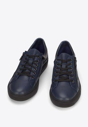 Férfi bőr tornacipő tornacipővel, sötétkék, 93-M-501-N-39, Fénykép 1