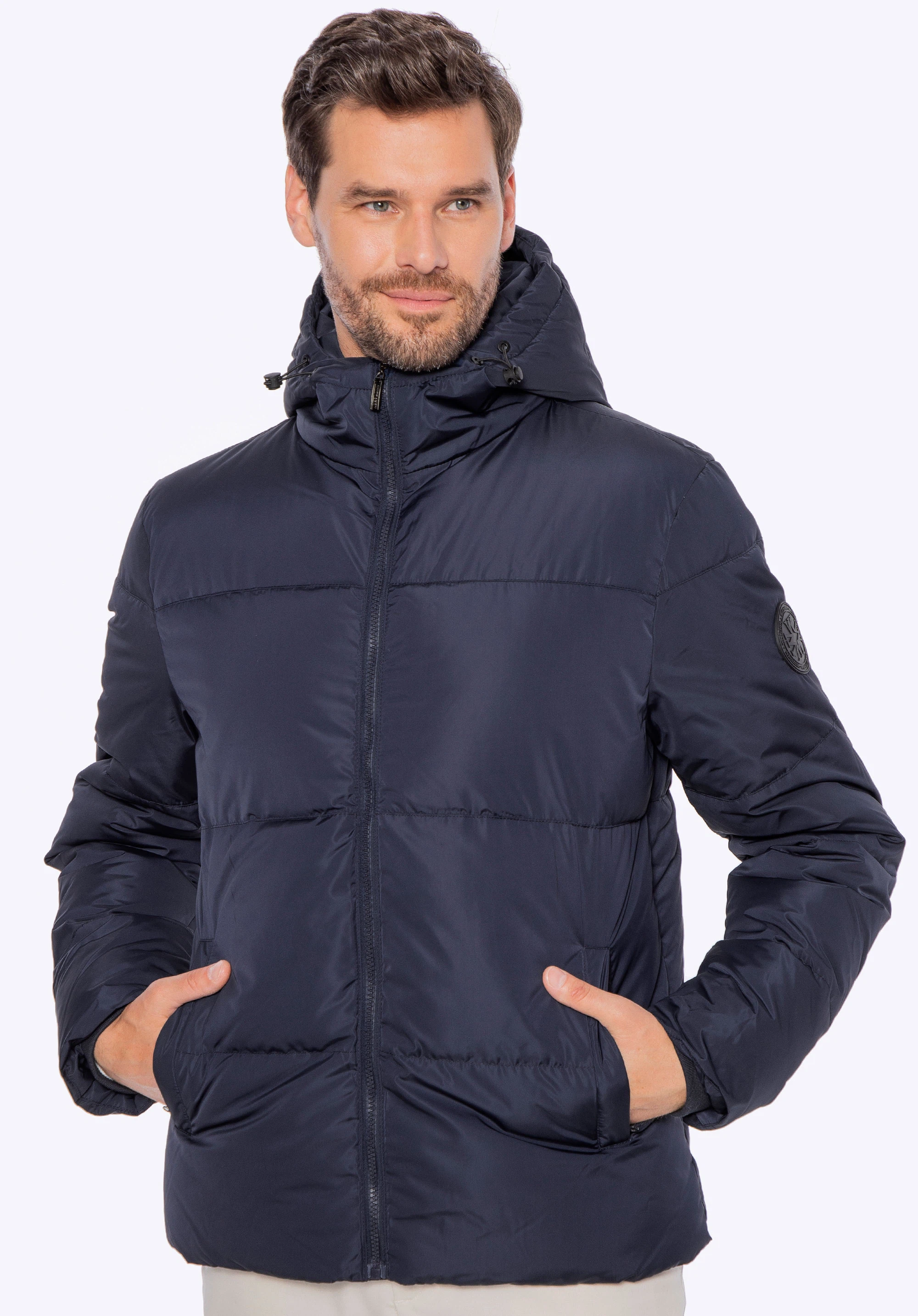 Férfi kapucnis steppelt kabát, sötétkék, 97-9D-952-N-2XL, Fénykép 1