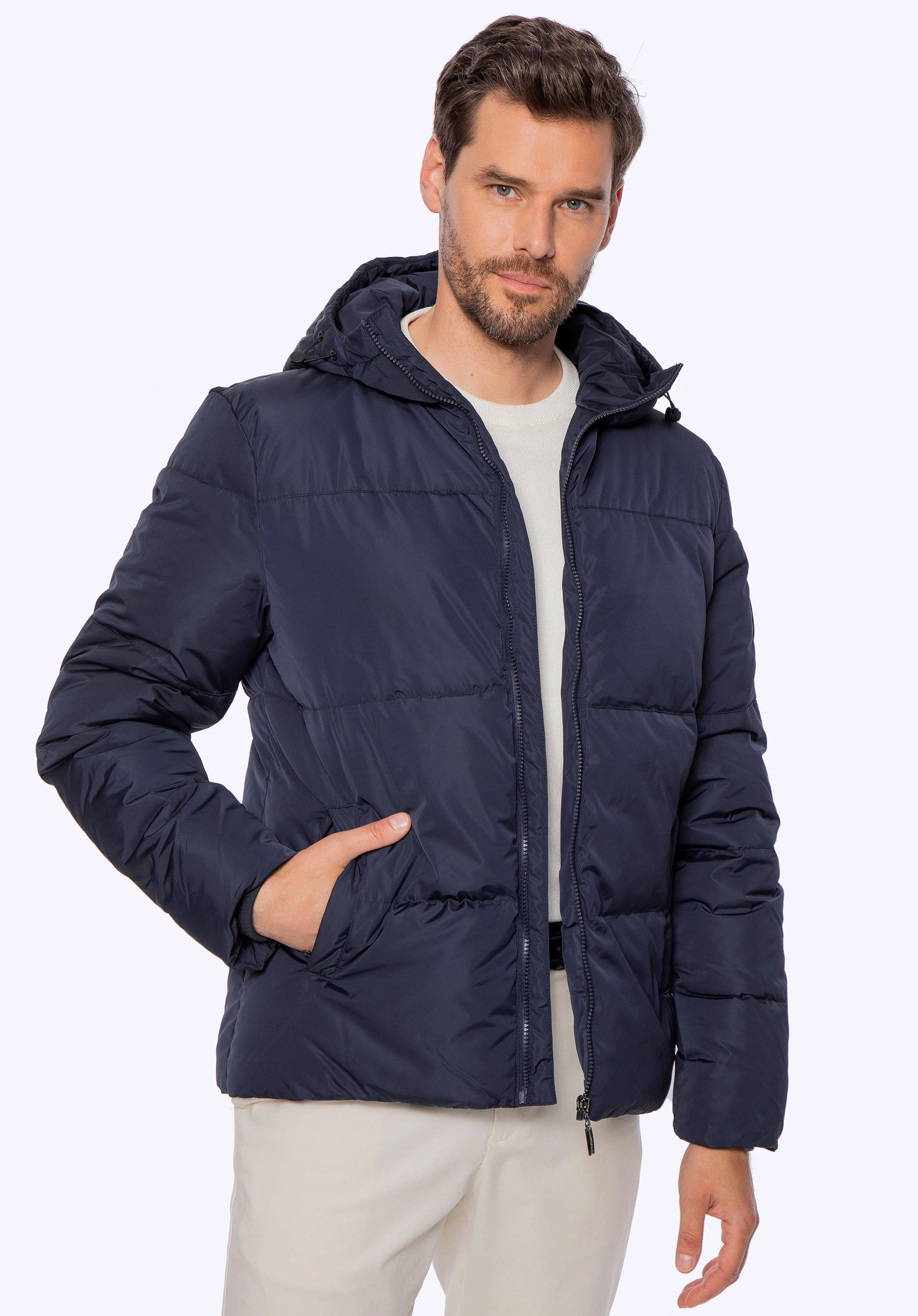 Férfi kapucnis steppelt kabát, sötétkék, 97-9D-952-N-2XL, Fénykép 1