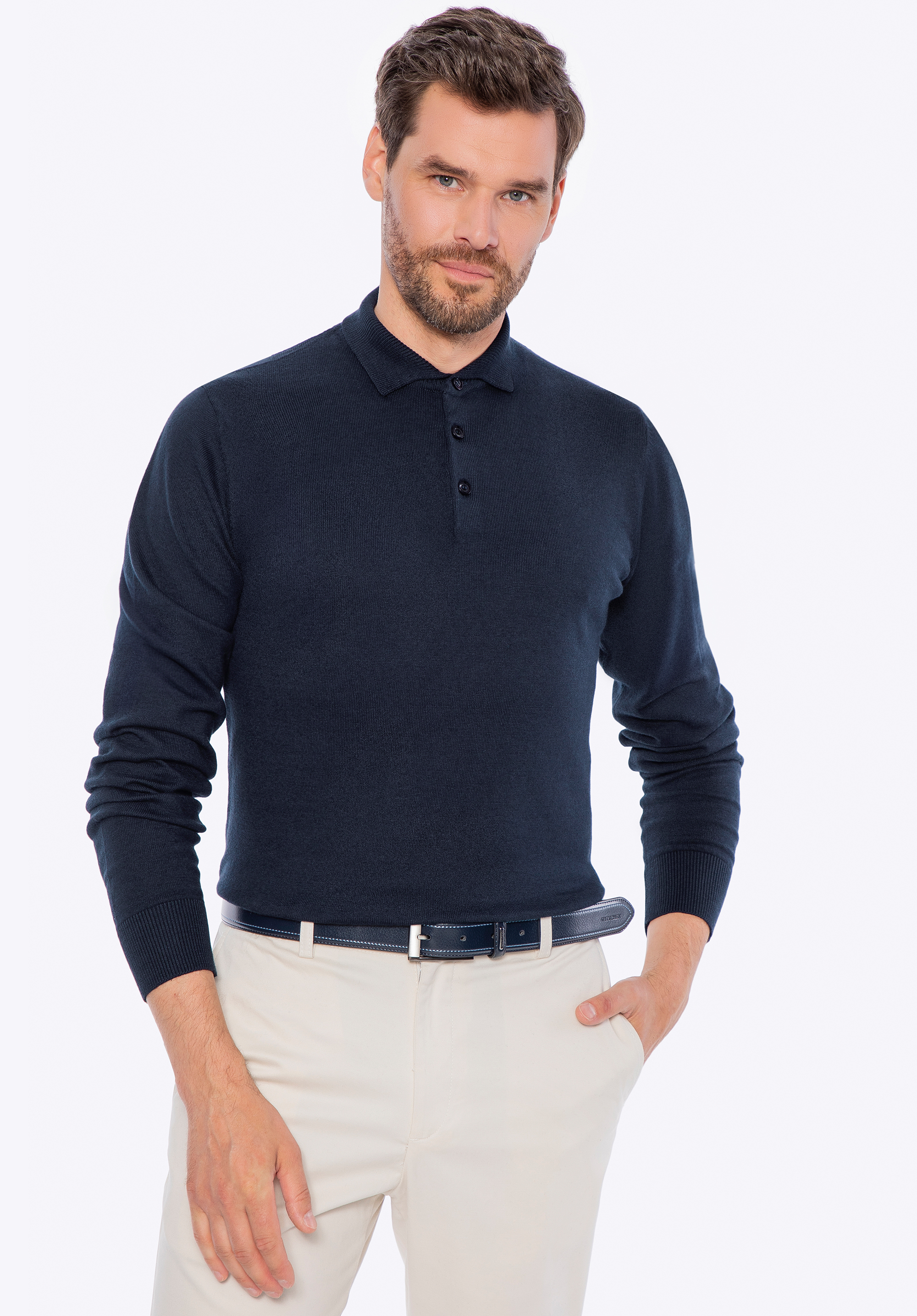 Férfi pamut és kasmír keverék pulóver, sötétkék, M0-99-106-N-XL, Fénykép 1