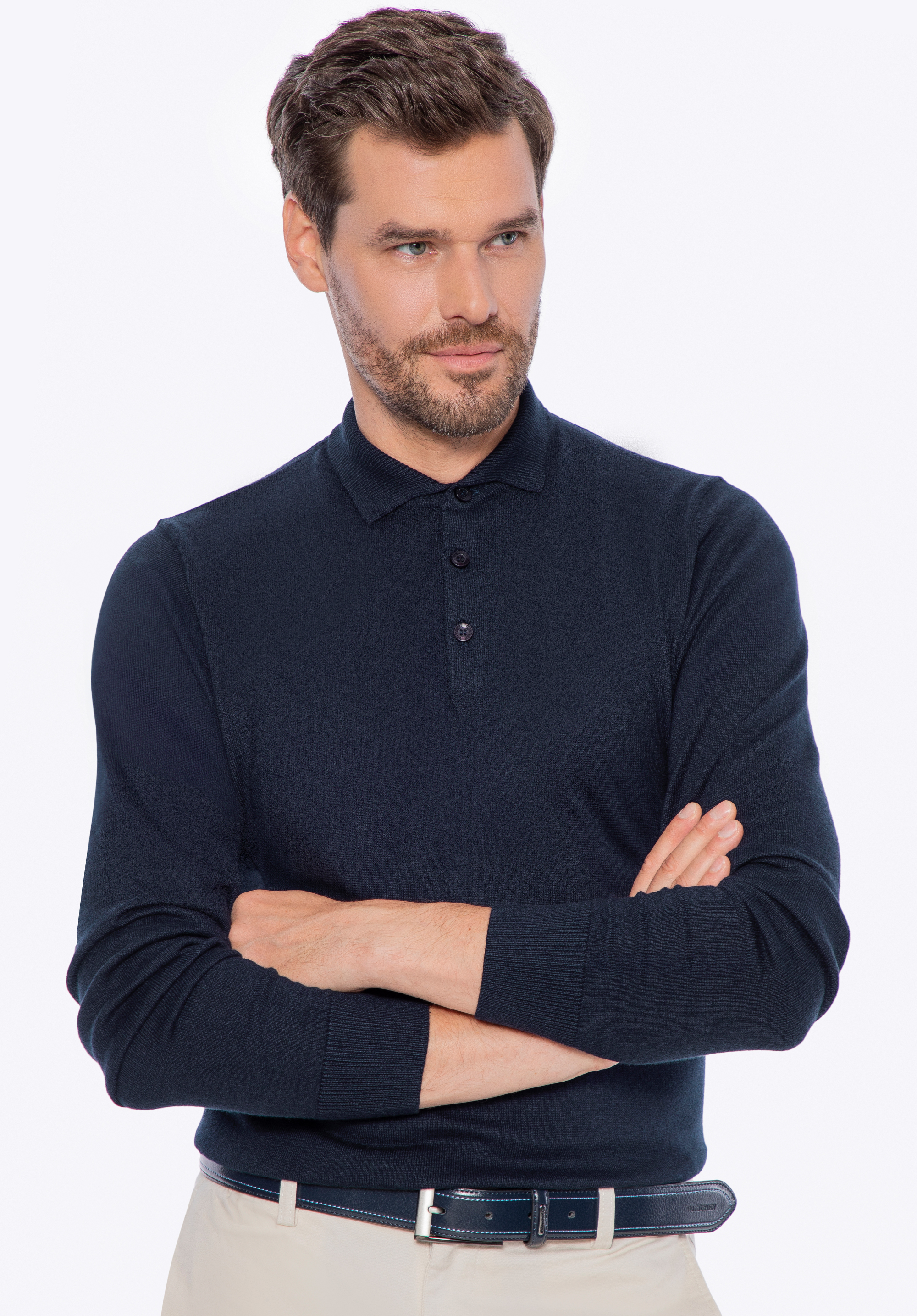 Férfi pamut és kasmír keverék pulóver, sötétkék, M0-99-106-N-XL, Fénykép 1