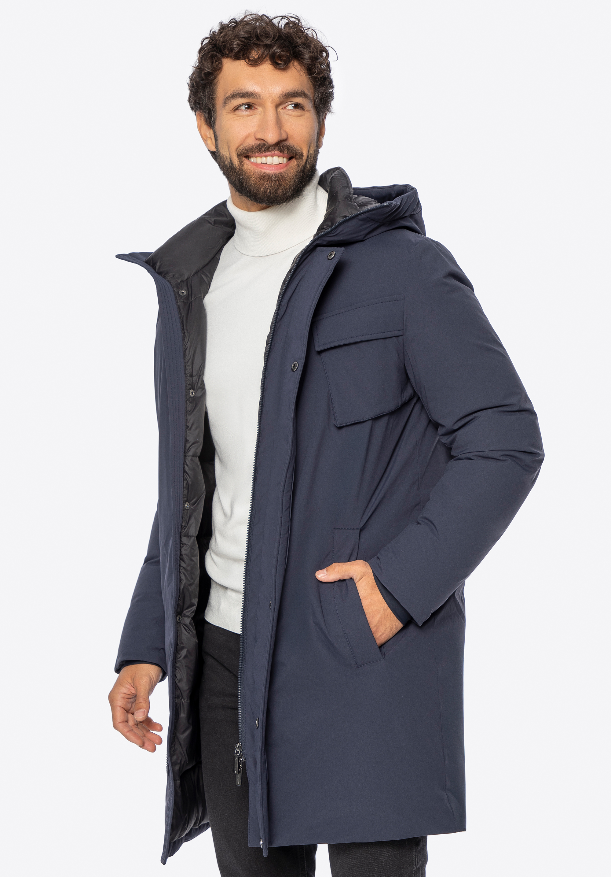 Férfi pehelykabát kapucnival, sötétkék, 101-9D-250-1-2XL, Fénykép 1