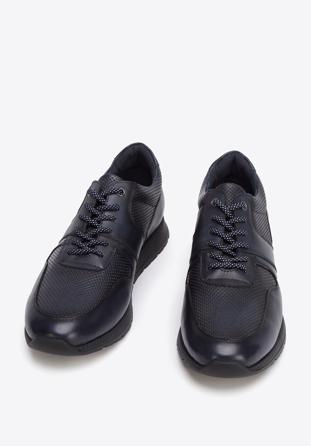 Férfi perforált bőr cipők, sötétkék, 93-M-509-N-40, Fénykép 1