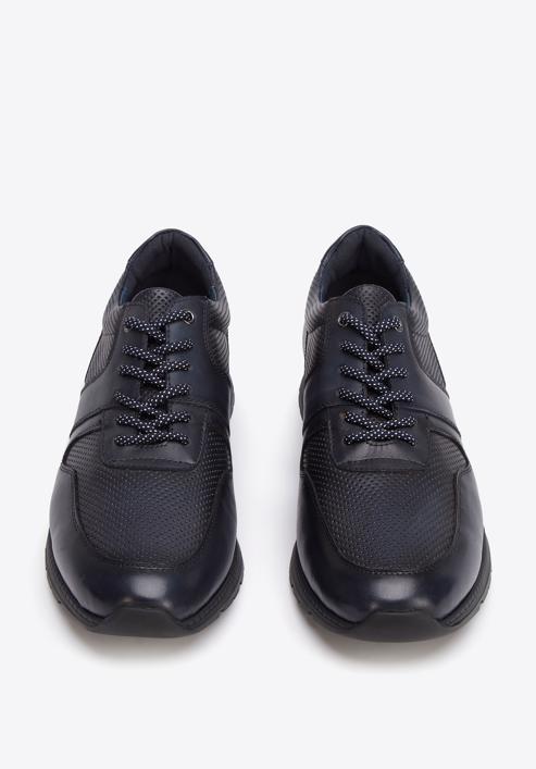 Férfi perforált bőr cipők, sötétkék, 93-M-509-N-40, Fénykép 3