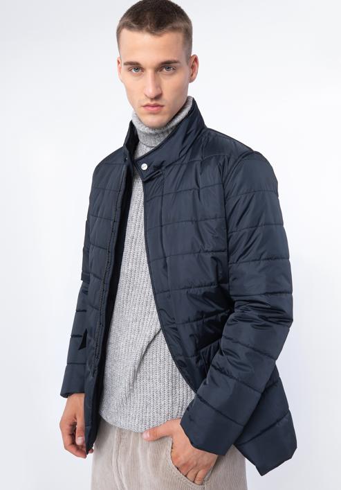 Férfi steppelt nylon kabát, sötétkék, 97-9D-450-1-XL, Fénykép 2