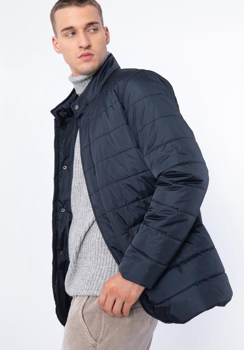 Férfi steppelt nylon kabát, sötétkék, 97-9D-450-1-2XL, Fénykép 4