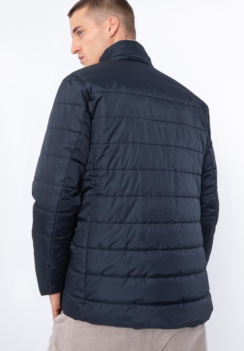 Férfi steppelt nylon kabát, sötétkék, 97-9D-450-1-XL, Fénykép 5