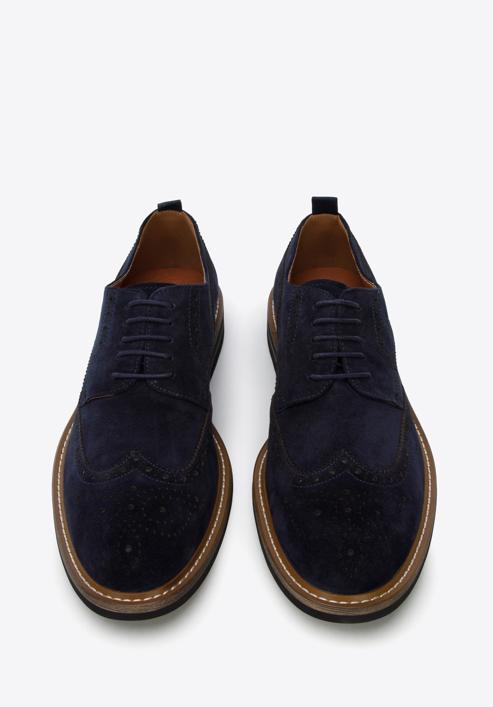 Férfi velúrbőr cipő kontrasztos szálakkal, sötétkék, 96-M-703-N-45, Fénykép 2