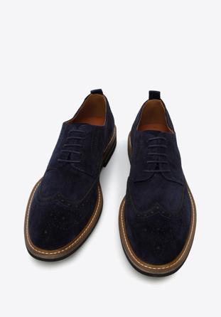 Férfi velúrbőr cipő kontrasztos szálakkal, sötétkék, 96-M-703-N-43, Fénykép 1