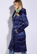 Hosszú női steppelt kabát kapucnival, sötétkék, 95-9D-401-N-S, Fénykép 3
