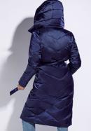 Hosszú női steppelt kabát kapucnival, sötétkék, 95-9D-401-N-S, Fénykép 4