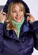 Hosszú női steppelt kabát kapucnival, sötétkék, 95-9D-401-Z-XL, Fénykép 5