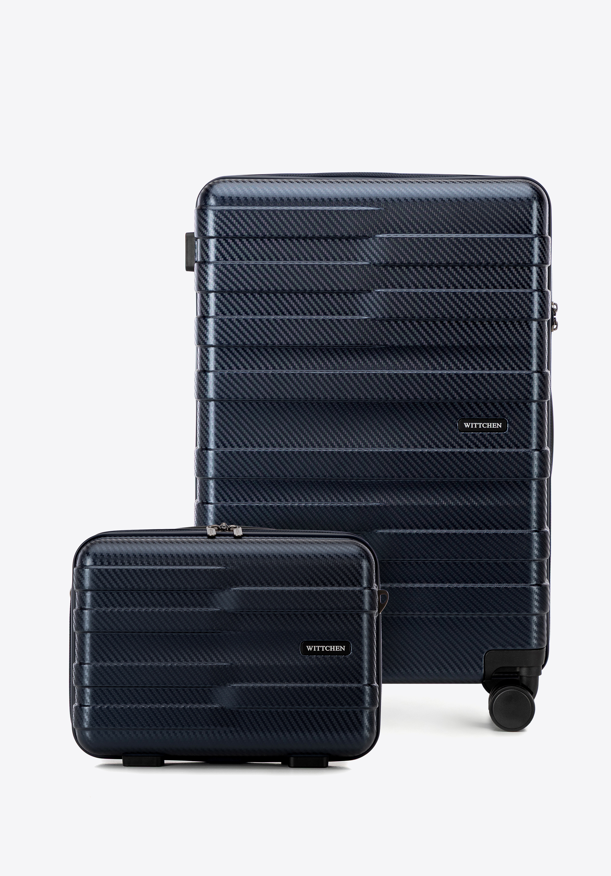 Közepes méretű bőrönd és polikarbonát kozmetikai táska, sötétkék, 56-3P-582-10K, Fénykép 1