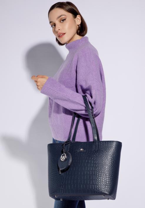 Nagyméretű női bőr shopper táska, sötétkék, 95-4E-613-N, Fénykép 15
