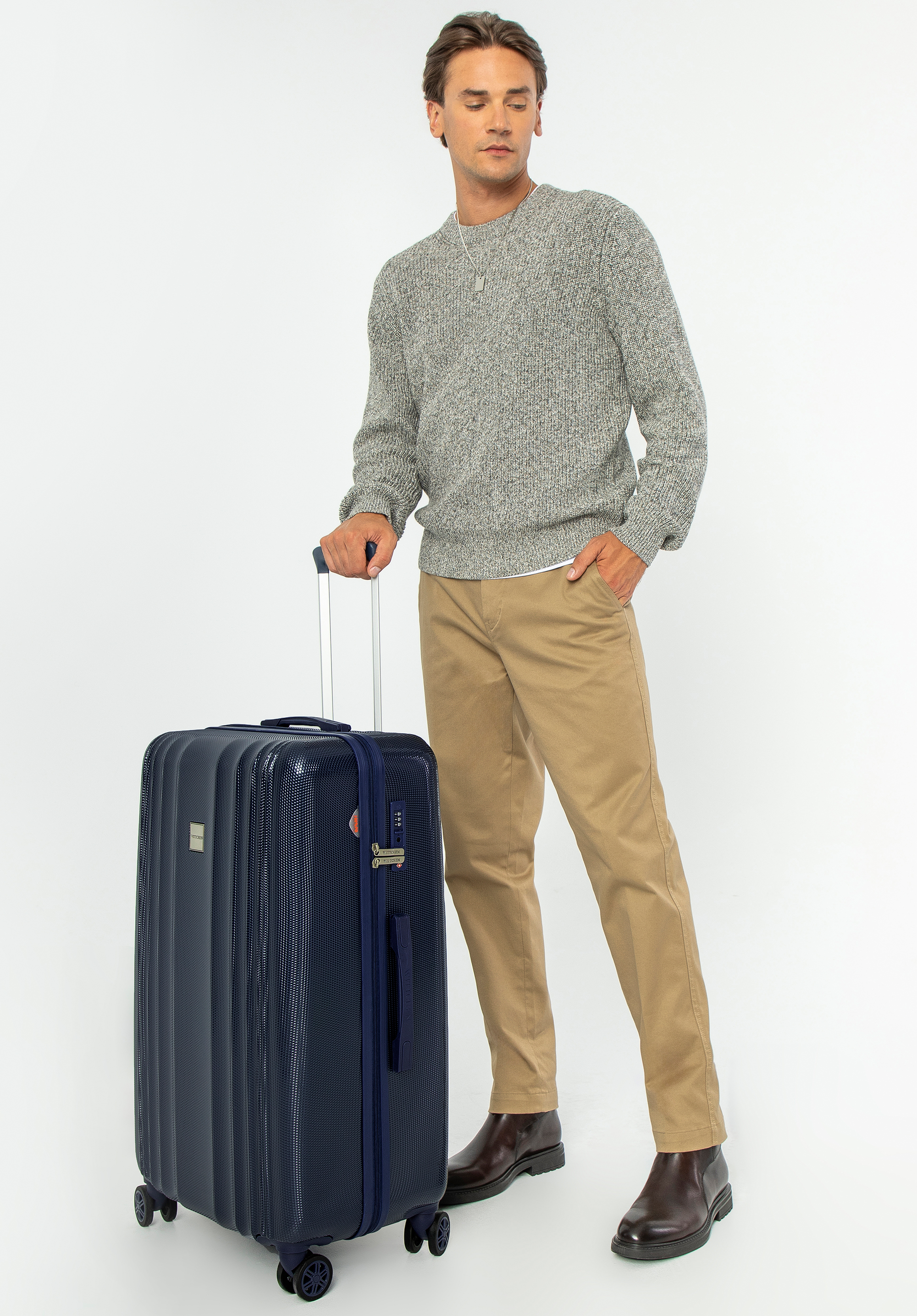 Nagyméretű polikarbonát bőrönd, méhsejt motívummal